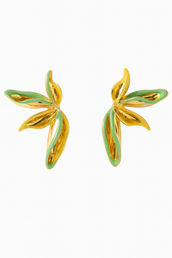 Green Gold Leaf Earrings