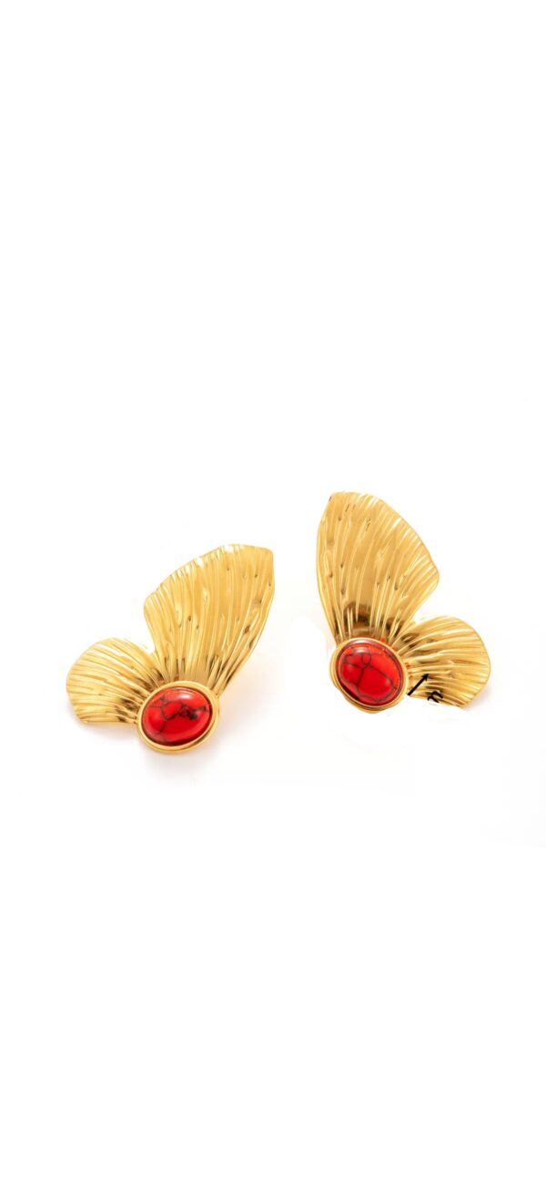 Earring Red Stone Leaf