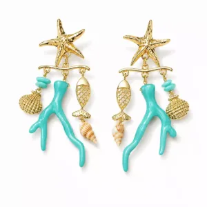 Turquoise Starfish Coral Earrings